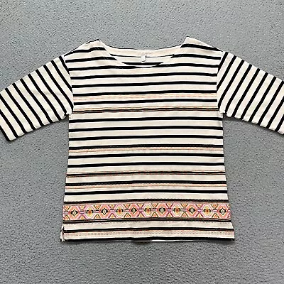 J Crew Shirt Womens L Striped Embroidered Boho Tribal Aztec Classic 1/2 Sleeve • $12