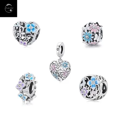 Genuine Sterling Silver 925 Flower Daisy And Butterfly Heart Bead Dangle Charm • £15.90