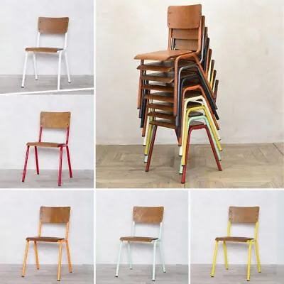 Industrial Stacking Chair Metal Restaurant Chair Cafe Dining Room Chair Wood • £65