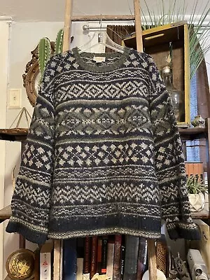 J.Crew Fair Isle Hand Knit Chunky Sweater 100% Wool Size XL Geometric Pattern • $35