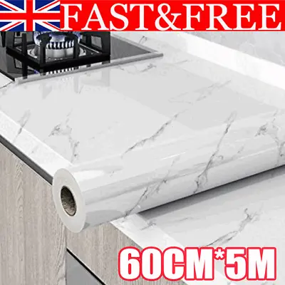 5m White Marble Sticky Back Film Vinyl Self Adhesive Wallpaper Worktop Stickers • £8.89