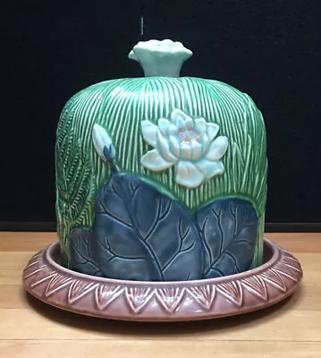 Vtg Classic Majolica Cheese Keeper Lotus Dome With Plate By Henriksen Aa36 • $45