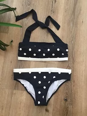 New BODEN Santorini Bikini Set Navy Blue Polka Dot Spotted Print Size 8 • £19.20