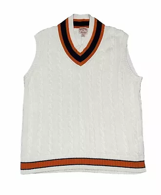 Brooks Brothers Supima Cotton Cable Knit Tennis Sweater Vest Men XL White Orange • $39.94