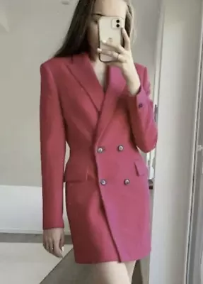 ZARA NEW WOMEN Fuchsia PINK Long Blazer Dress Frock Coat Jacket 2422/628 XS S M • $72.99