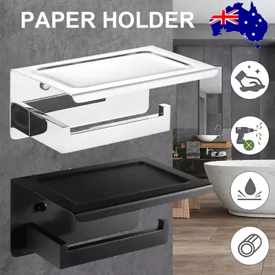 $17.69 • Buy Stainless Steel Toilet Paper Roll Holder Storage + Phone Shelf Bathroom Washroom