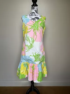 Vintage 60's  Shifts Internationale Hawaiian Cotton Flower Print Mini Dress Sz M • $38
