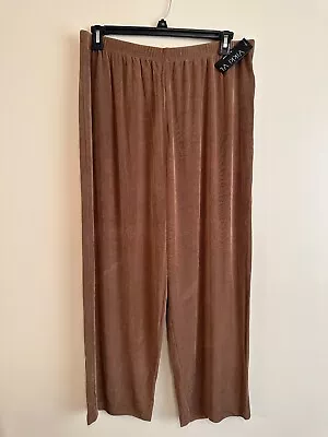 Vikki Vi Classic Women's Full Length Pants PETITE 2X Brown Elastic Waist NEW • $44.99