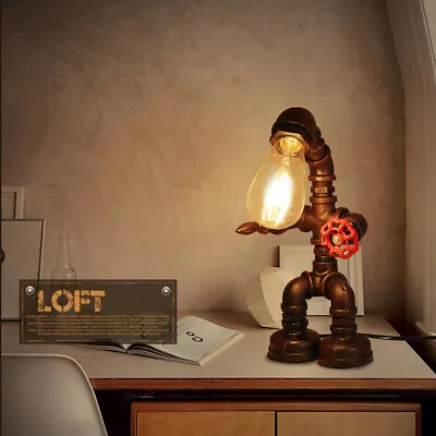 Industrial Steampunk Pipe Robot Desk Table Lamp Vintage Light Home Decor Fixture • $59