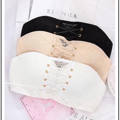 £4.22 • Buy Girls Push Up Non-Slip Wire Free Strapless Bra Lace Tube Top Invisible Bralette
