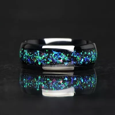  METEORITE RING - Alexandrite & Opal Black Carbide Steel - 8mm Band; Size 12.5  • $199.99