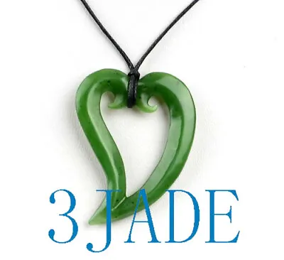 Green Nephrite Jade Double Koru Heart Pendant NZ Maori Greenstone Necklace • $39.99