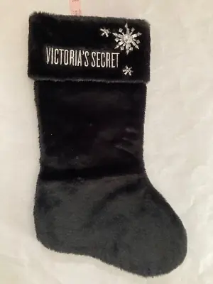 New W/Tag Victoria's Secret Black Christmas Stocking Plush Rhinestones Very Soft • $14.75