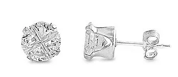 Sterling Silver Clear CZ Earrings Round Laser-Cut Studs 925 Italy Fine Jewelry • $8.99