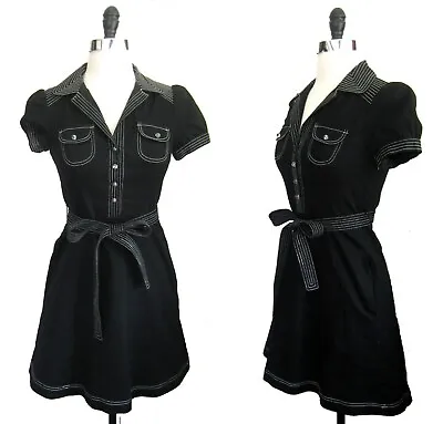 BETSEY JOHNSON Vintage Retro Black Dress  Diner Waitress Rockabilly Belt • $355.50