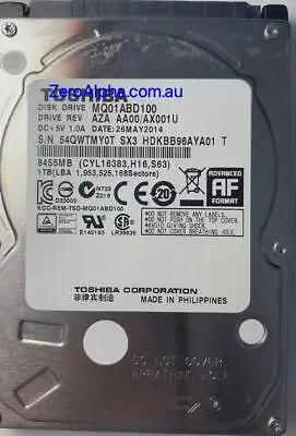 MQ01ABD100 Toshiba Donor Hard Drive AX001U 26 MAY 2014 • $249