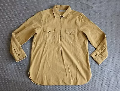 J. Peterman Shirt Men Medium Yellow Cotton Chamois 1/2 Zip Popover Long Sleeve • $33.99