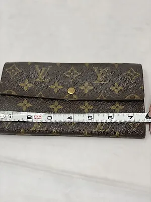 Vintage Louis Vuitton Logo LV Trifold Wallet Large Monogram Brown Authentic • $180