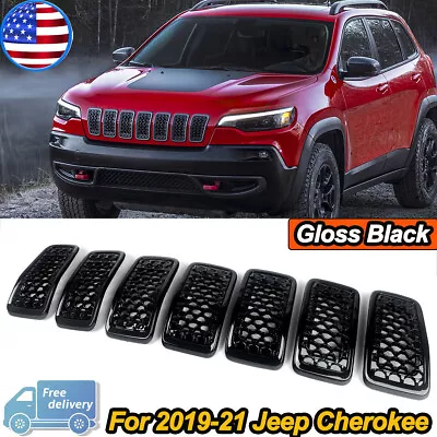 For Jeep Cherokee 2019-2022 Gloss Black Mesh Honeycomb Front Grille Inserts 7X • $42.98