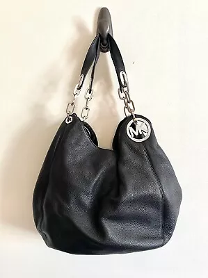 Pre-Owned Michael Kors Black Pebble Leather Fulton Lillie Shoulder Bag • $121