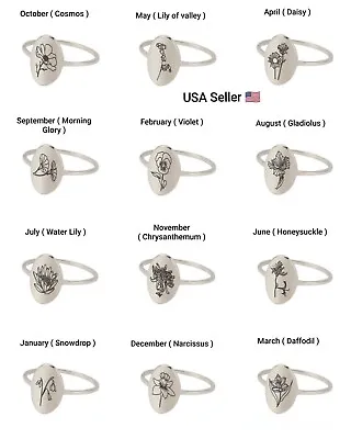 12 Months Birth Flower Ring Oval Signet Rings Women Stainless Steel Daisy Violet • $4.49