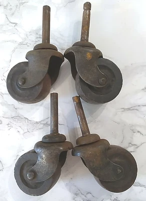 $24.99 • Buy Antique Vintage Industrial Set Of 4 Metal And Wood Caster Wheels 1 1/2 