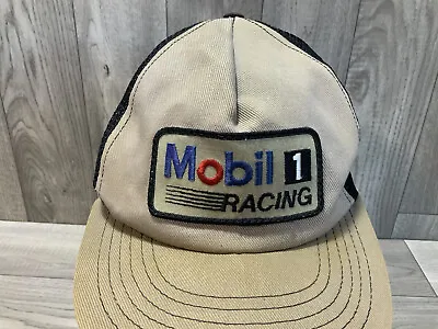 Vintage Mobil 1 Racing Trucker Hat Grey And Black Mesh Snapback Logo Patch Cap • $19.99