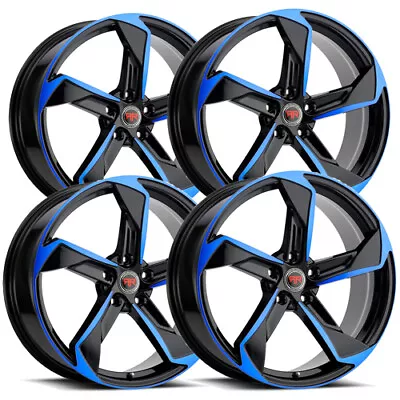 (Set Of 4) Revolution Racing R20 17x7.5 5x4.5  +40mm Black/Blue Wheels Rims • $639.96