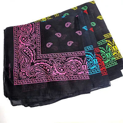 Black Bandana 100% Cotton Paisley Print Double-Sided Head Neck Face Mask 22 X22  • $3.33