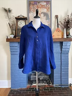 Habitat Clothes To Live In L Shirt Long Sleeve Button Front Popover Bright  Blue • $26.99