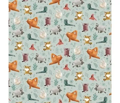 Michael Miller - Now & Zen - Yoga Animals DDC10858 Green - Fabric Fat Quarter • £3.95