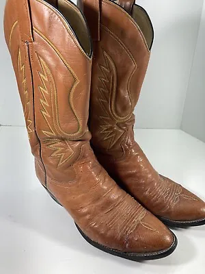 Adams Boot Co Smooth Ostrich Boots Men Size 10 D Peanut Brittle Western Vintage • $71.95