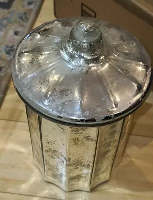 Pottery Barn Mercury Glass Jar With Lid 10” Tall With Lid On 17” Diameter • $44.99