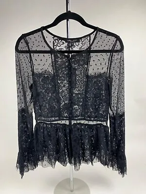 NWT Romeo & Juliet Couture Black Sheer  Lace Top Shirt Steam Punk Goth $185! • $55