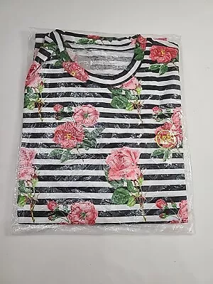 Young & Reckless Y & R Womens XL Floral Striped Tee T-Shirt Embroidered Logo • £19.19