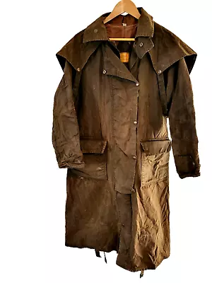Outback Trading Co.  Men's Oil Skin Long Duster Drover Coat Distressed  Sz Small • $54