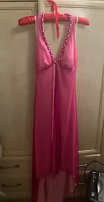 Y2K 90s Vintage Pink Halter Evening Dress Size S La Belle FREE SHIPPING • $52