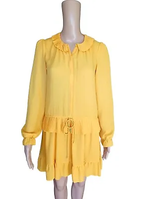 Athe Vanessa Bruno Womens Long Sleeve Yellow Aline Dress Fringed Size 34 • $39.99