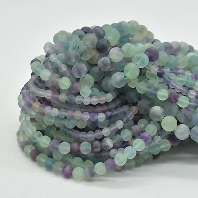 Grade A Natural Rainbow Fluorite Matte Frosted Round Beads - 4mm 6mm 8mm 10mm • £13.99