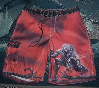 Vintage IRON MAIDEN A REAL LIVE ONE Dragonfly Swim Trunks Surf Board Shorts 38 • $99.99