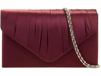 £11.99 • Buy Women's Pleated Style Satin Clutch Bag Handbag Chain Wedding Party Prom Evening
