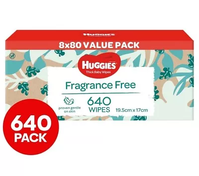 8x 80pk Huggies Thick Baby Wipes Fragrance Free • $33