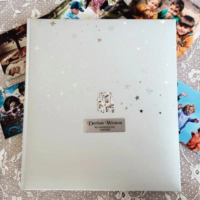 $85 • Buy Personalised Christening Drymount Photo Album  - Baby Bear - Made To Order Cu...