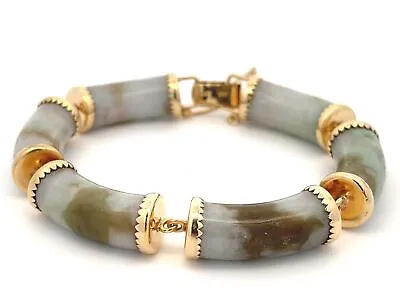 Mings Pale Green And Brown Jade Bracelet In 14K Yellow Gold • $1750