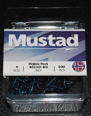 100 Mustad 4011E Blue Virginia Size 5 Hooks Turned Down Eye 4011DBU-05 Tautog • $14.99