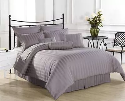 UK-Bedding Collection Silver Grey Striped 800/1000 TC  All Size  Egyptian Cotton • £70.90