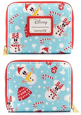 Loungefly Disney Mickey & Minnie Mouse Snowman AOP Zip Around Christmas Wallet • $19.99