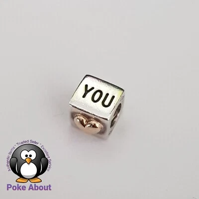 $28 • Buy Genuine Pandora Two Tone Silver & 14ct Gold I Love You Cube Charm - #790200.