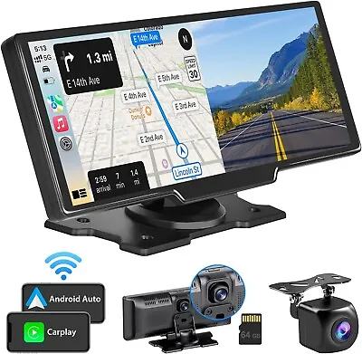 Portable Wireless Carplay Car Stereo With 2.5K Dash Cam-9.3  HD1080p Backup Cam • $70