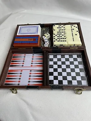 Travel Chess Backgammon Dominoes Game Set Magnetic Vintage Faux Leather • $10.13